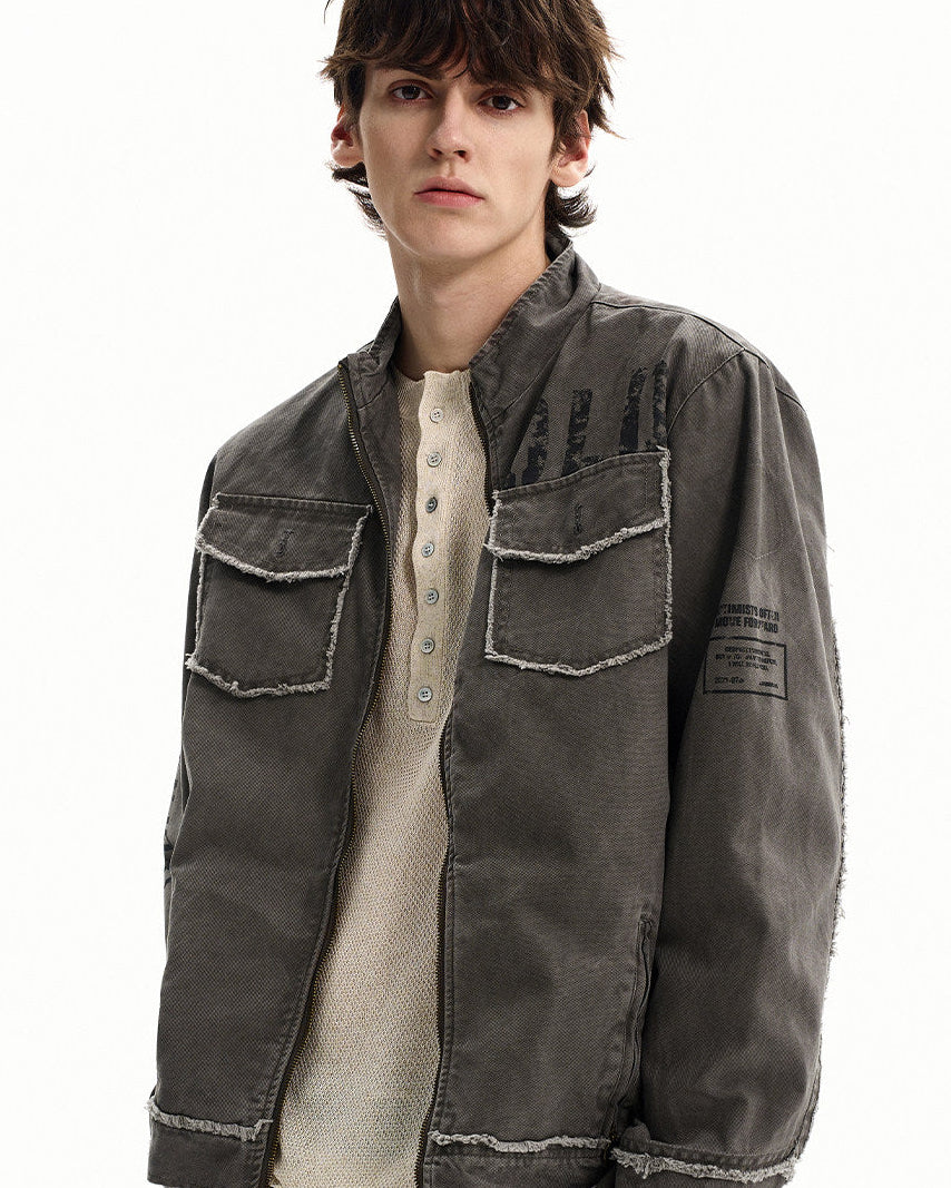 Washed Cotton Zip Utility Jacket