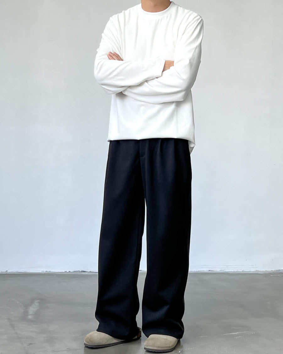 Cotton Blend Wide Pleat Trousers