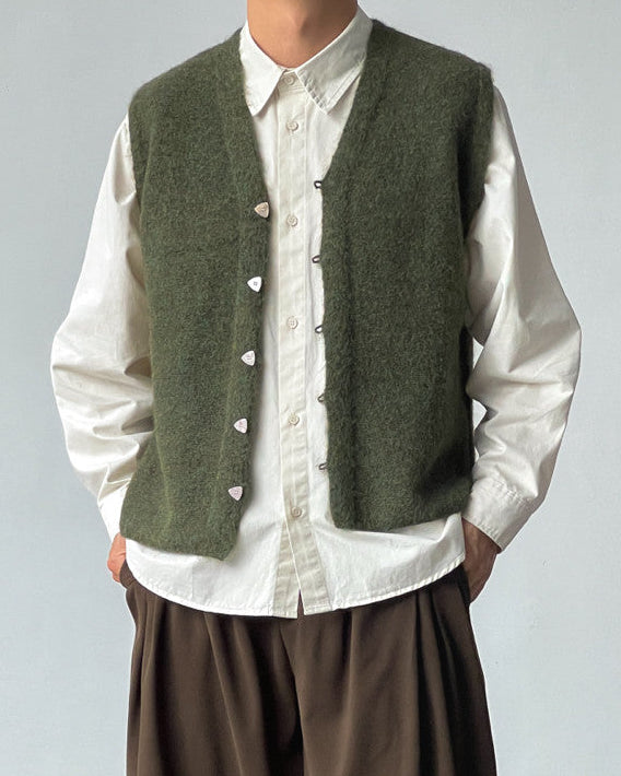 Knit Wool Blend Buttoned Vest
