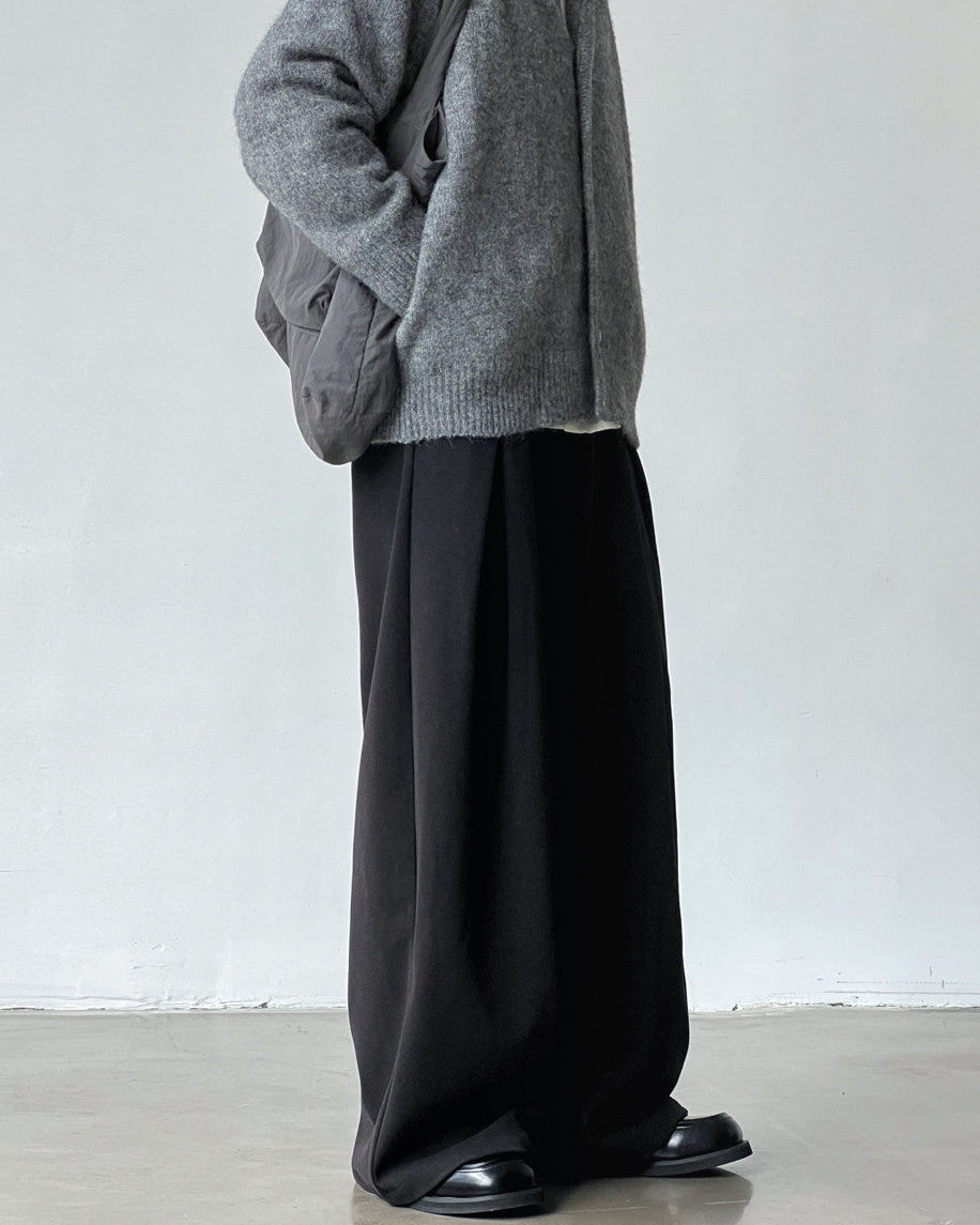 Wool Blend Wide Pleat Trousers