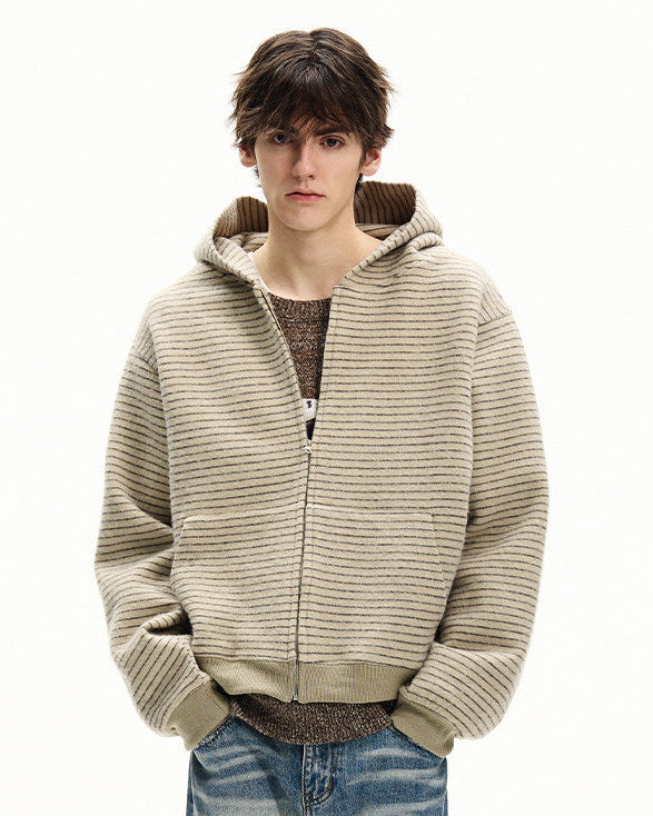 Striped Cotton Knit Zip Hoodie