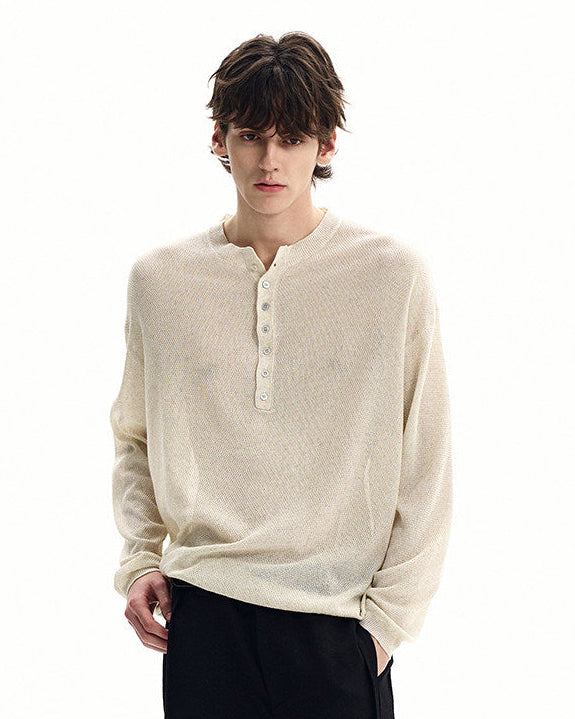 Soft Marl Cotton Henley Knit