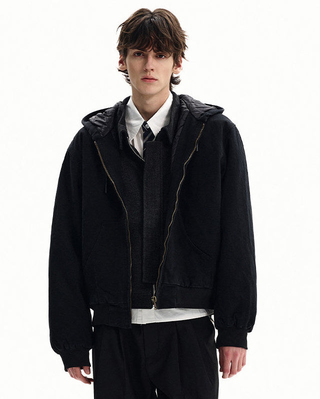 Washed Cotton Zip Hooded Jacket
