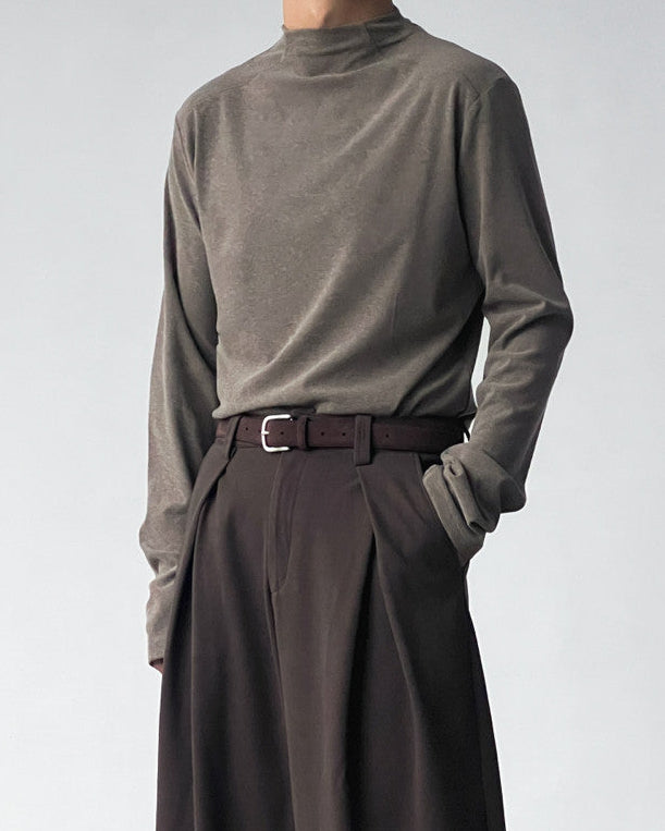 Solid Cotton Mock Neck Long Sleeve Top