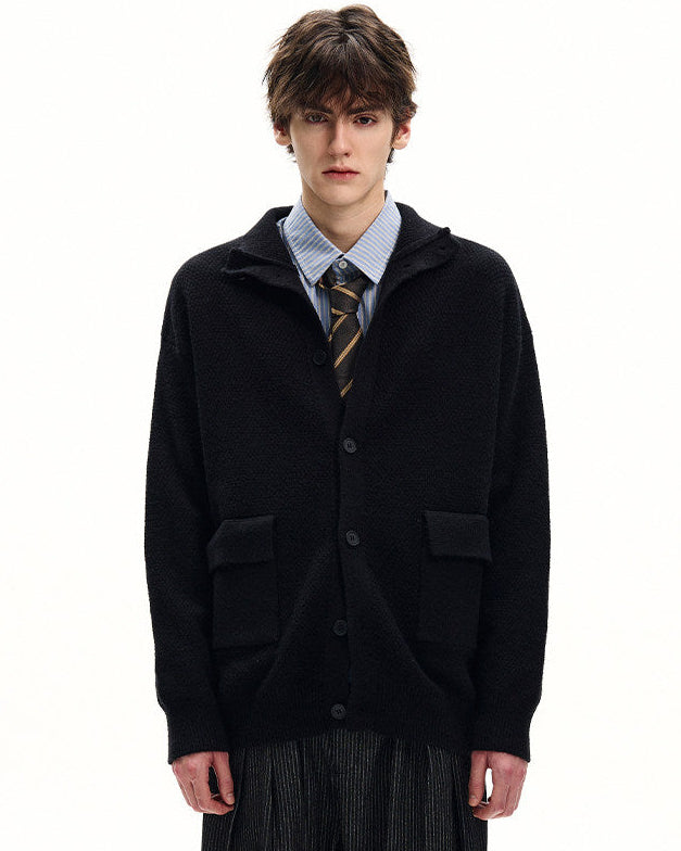 Textured Wool Blend Button Cardigan