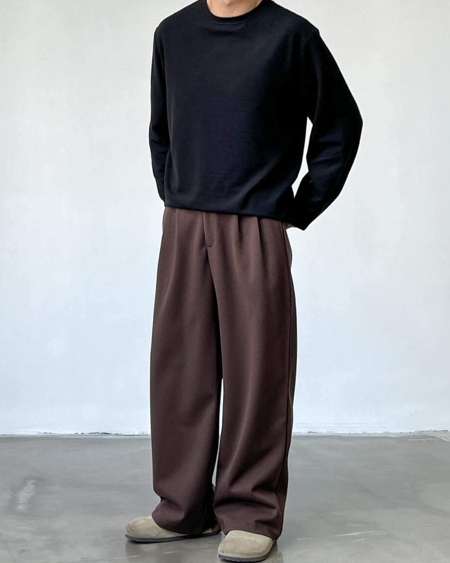 Cotton Blend Wide Pleat Trousers