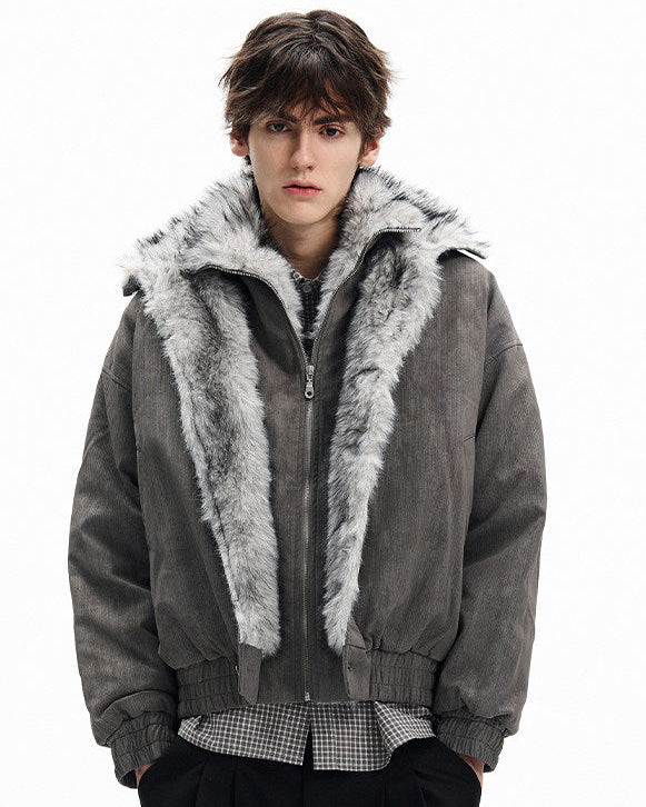 Fur Collar Thickened Corduroy Jacket