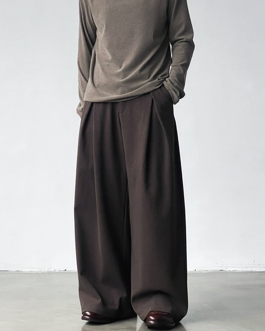 Wool Blend Wide Pleat Trousers