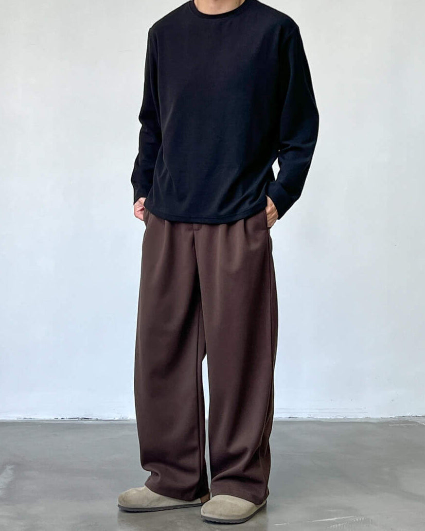 Cotton Blend Wide Pleat Trousers