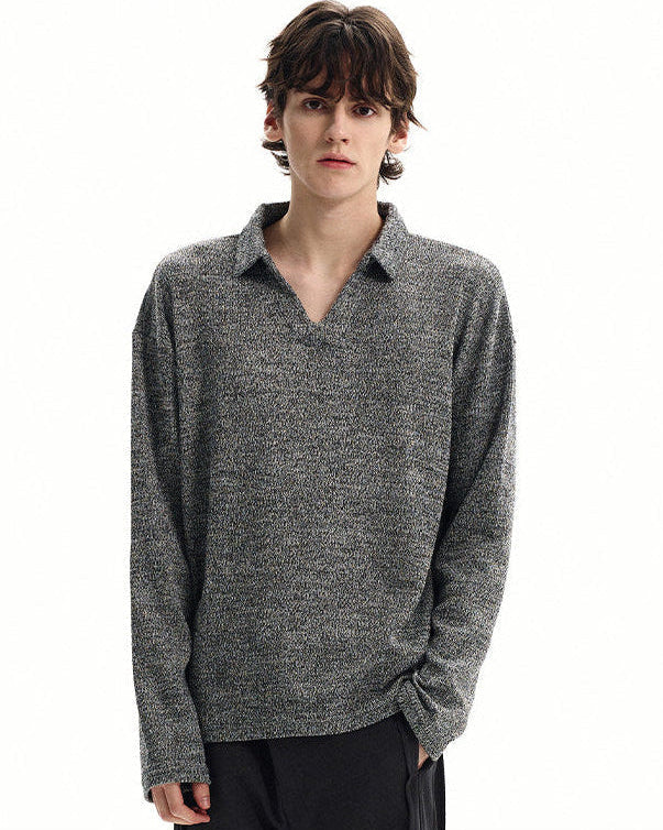 Wool Blend Knit Polo Sweater