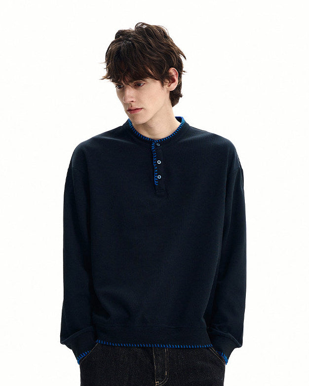 Cotton Ribbed Henley Top