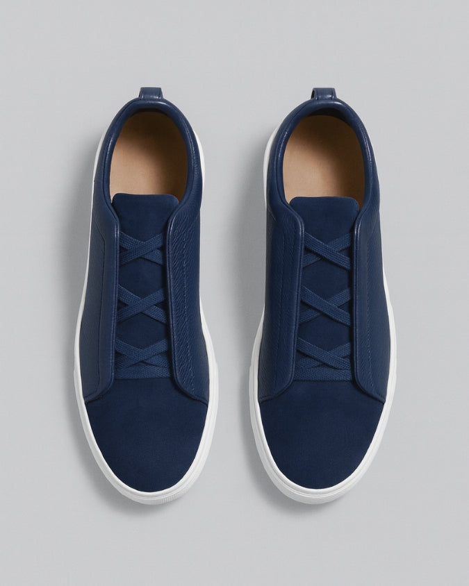 Marineblaue Veloursleder Sneaker ohne Schnürung
