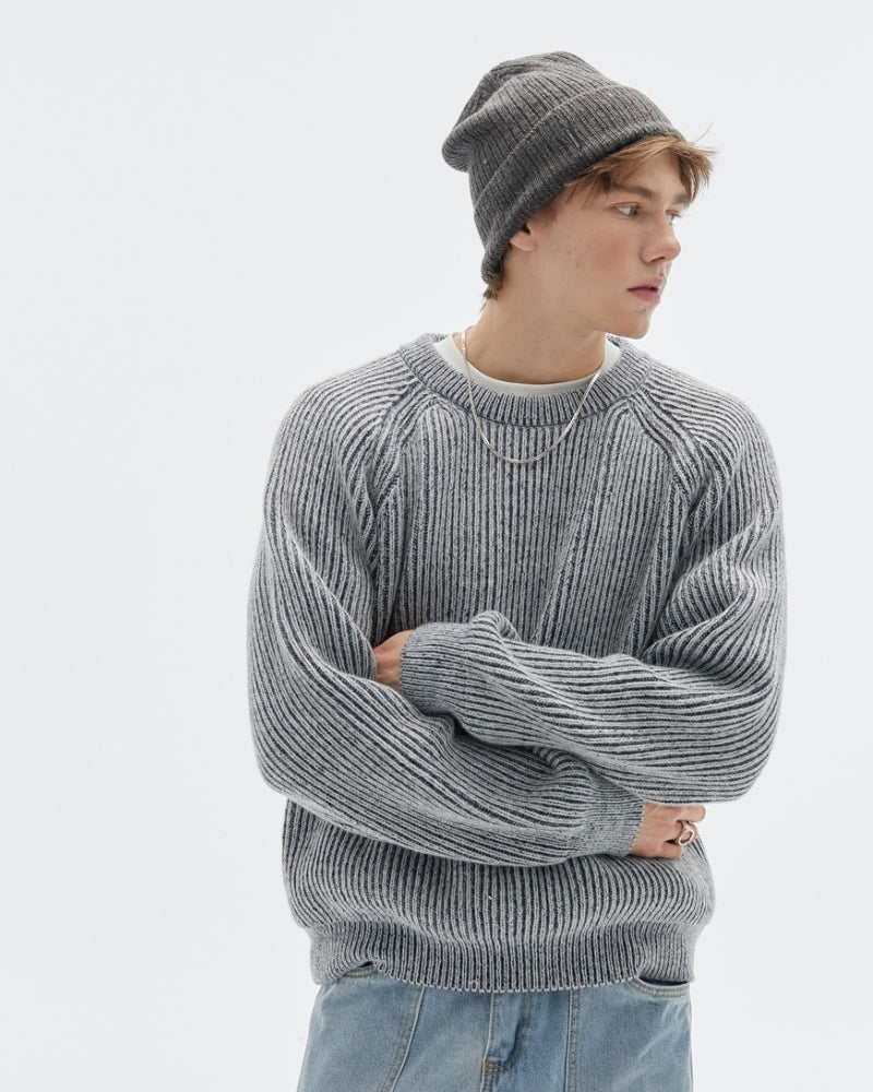 Gerippter Belange Strickpullover mit Rundhalsausschnitt