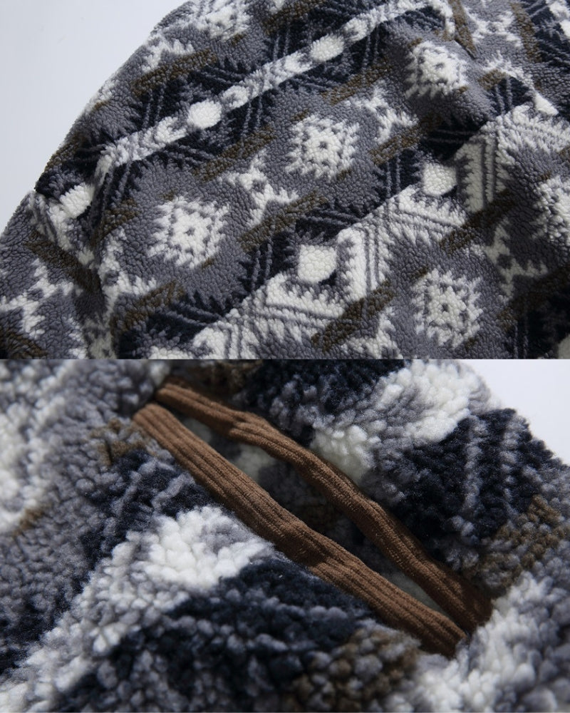 Fleece-Jacke mit Reißverschluss mit nordischem Muster