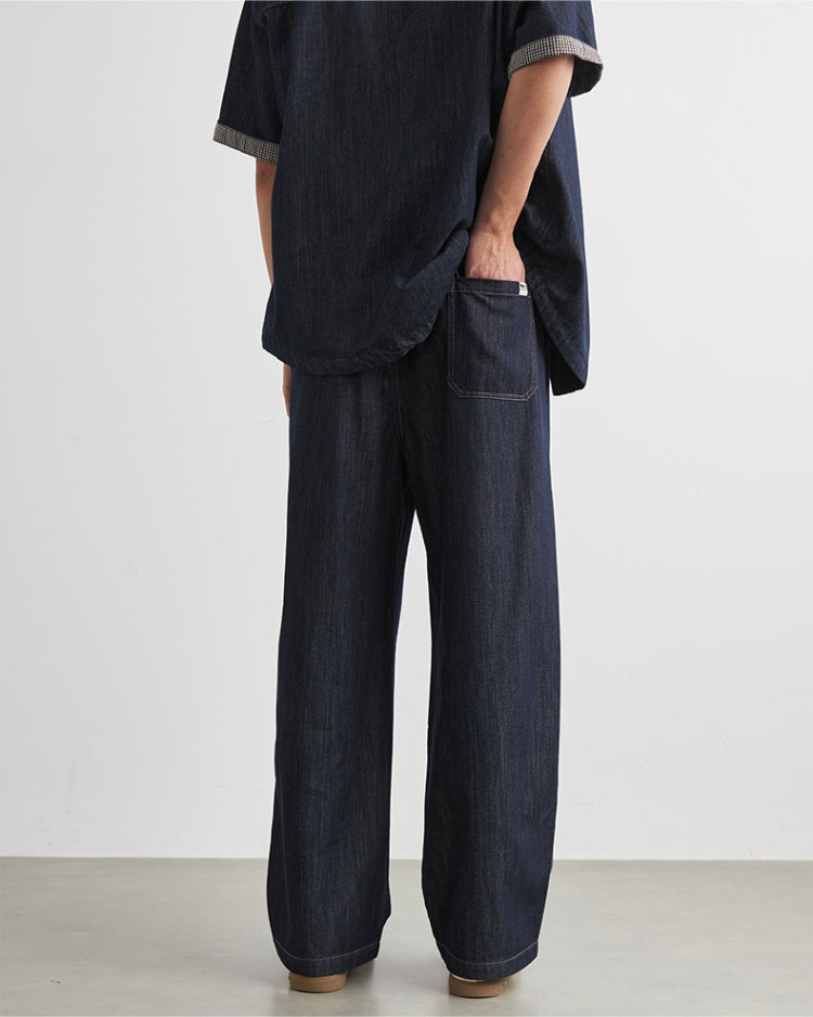Relaxed Fit Dark Indigo Waistbang Drawstring Denim Trousers