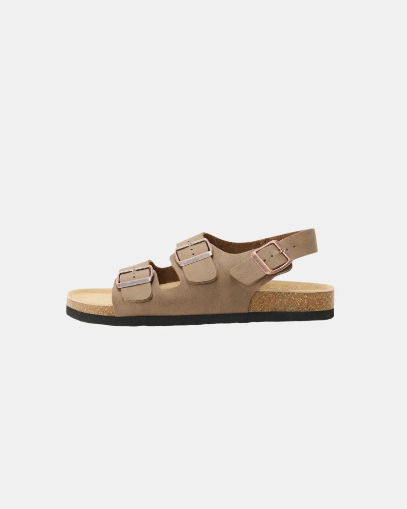Adjustable Leather Sandals with Back Strap - Beige