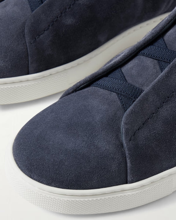 Marineblaue Wildleder Sneaker ohne Schnürung
