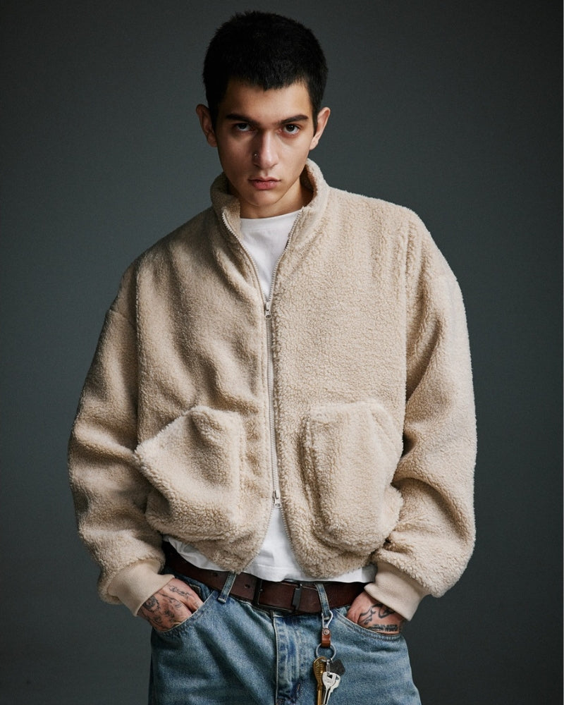 Teddy Relaxed Fit Fleece Jacke mit Reißverschluss