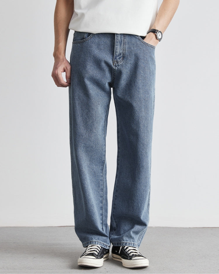 Gewaschene Indigo Classic Straight Denim Jeans