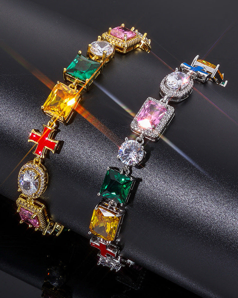 Rainbow Gem Cross Bracelet