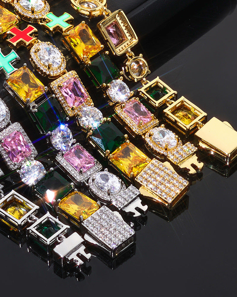 Rainbow Gem Cross Bracelet