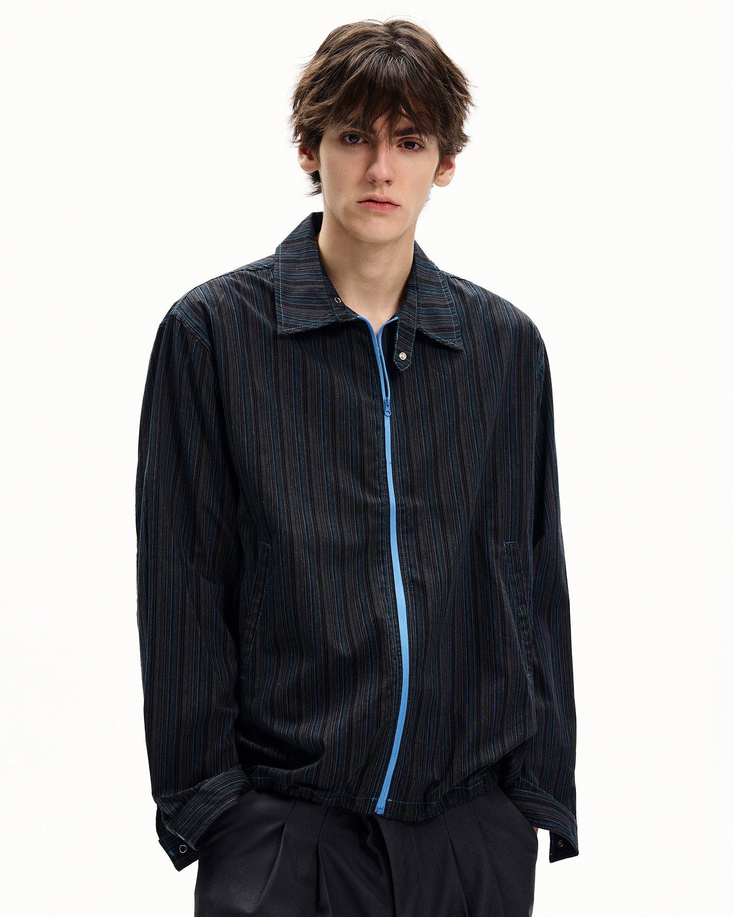 Textured Stripe Zip Jacket