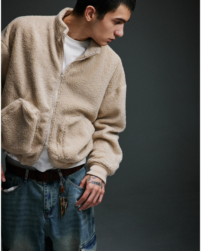 Teddy Relaxed Fit Fleece Jacke mit Reißverschluss