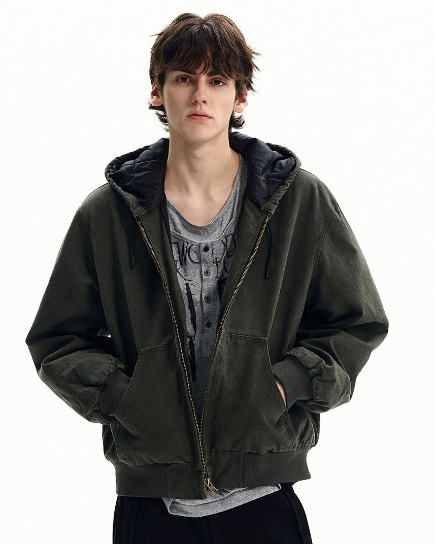 Washed Cotton Zip Hooded Jacket