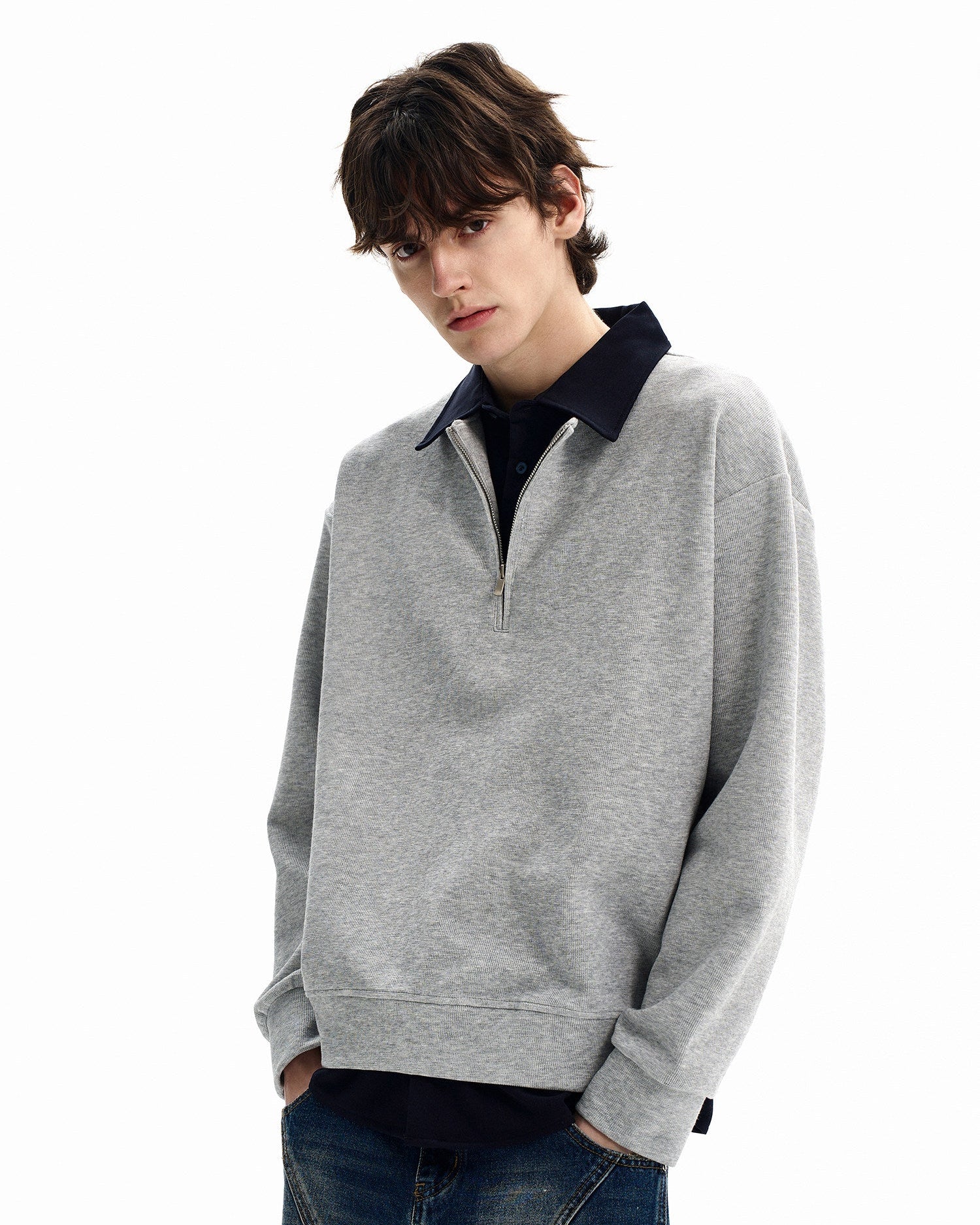 Minimal Half Zip Cotton Sweater