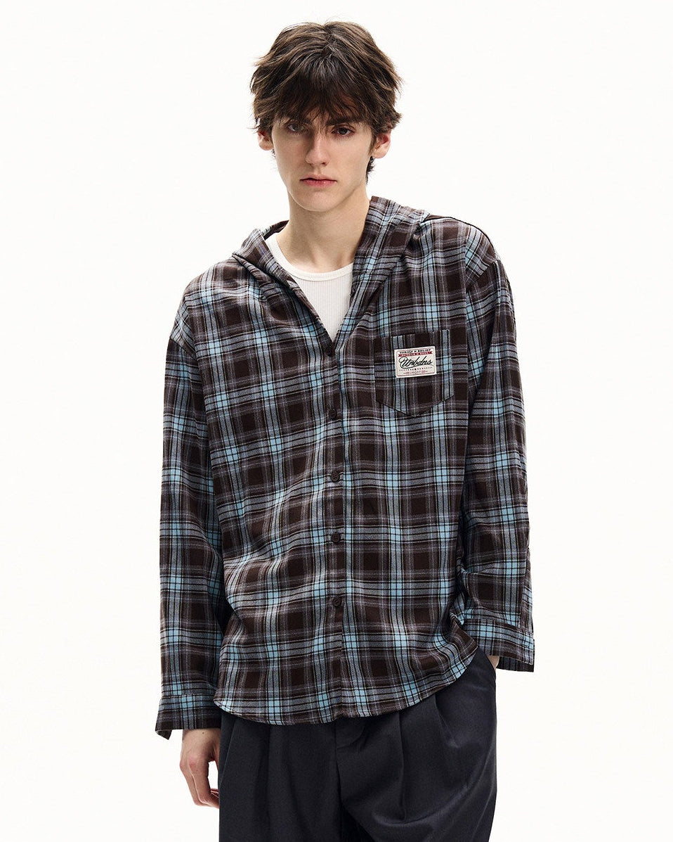 Plaid Cotton Hooded Shirt