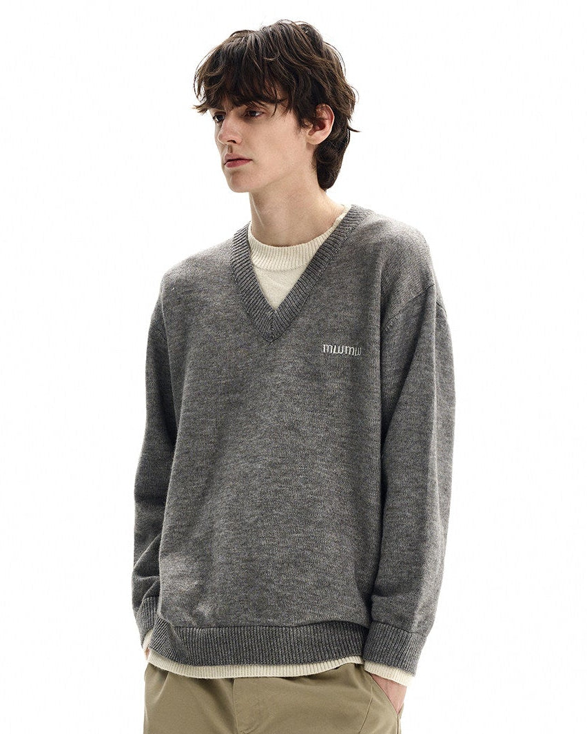 Solid Knit V-Neck Sweater