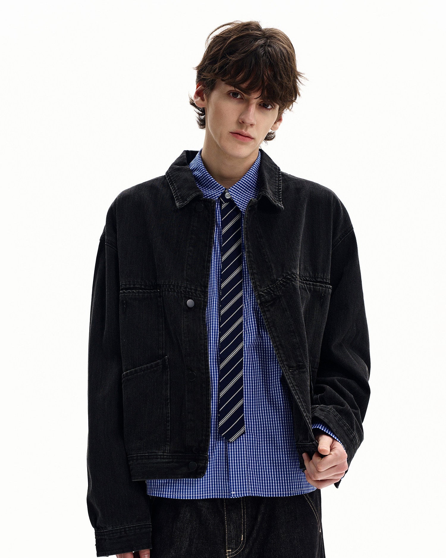Washed Denim Snap Front Jacket