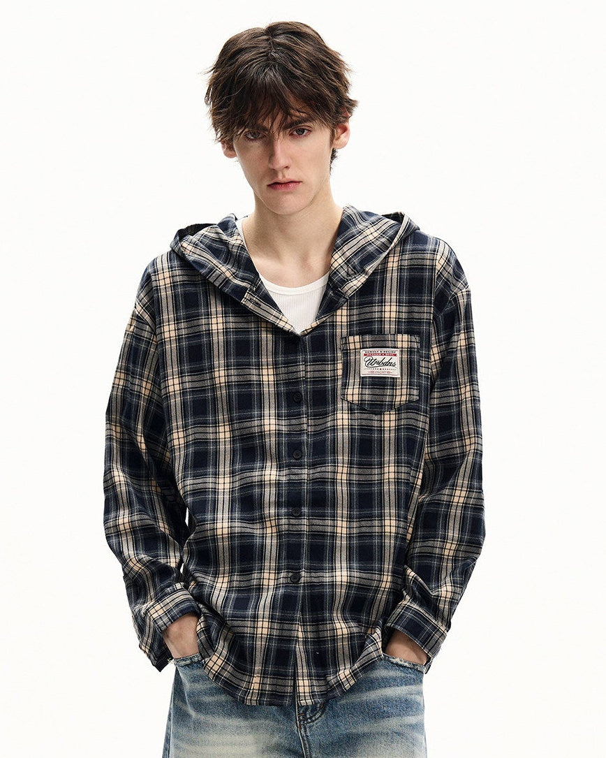 Plaid Cotton Hooded Flannel Cardigan