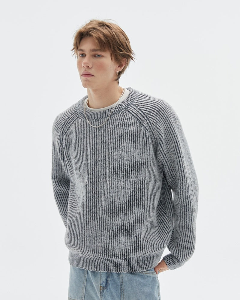 Gerippter Belange Strickpullover mit Rundhalsausschnitt