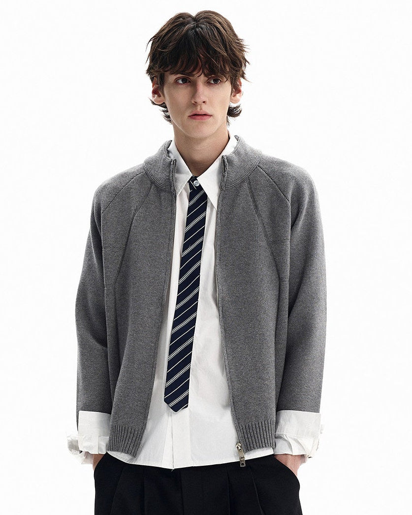 Casual Style Zip-Up Knit Jacket