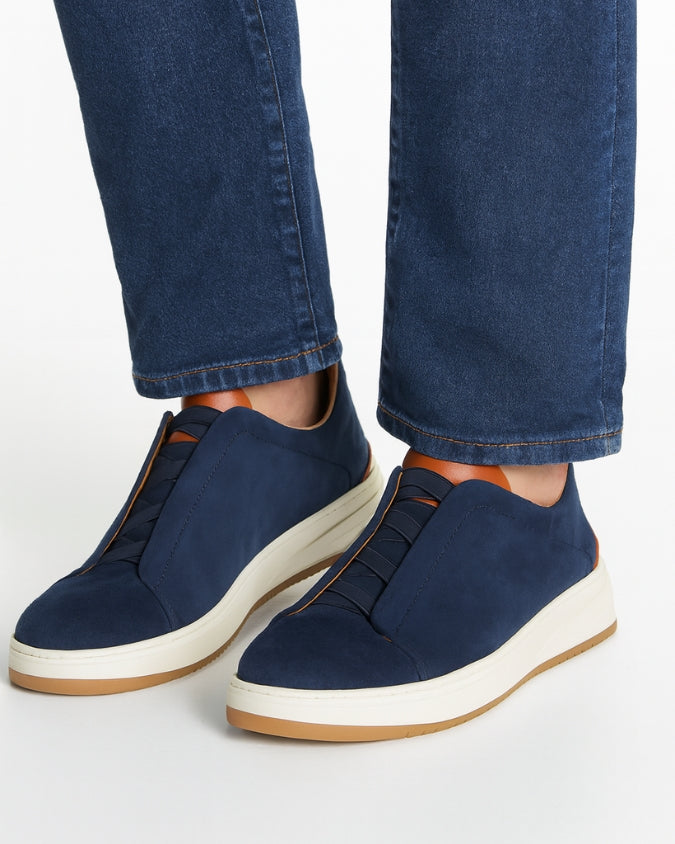 Navy Blue Suede Laceless Sneaker 0.1