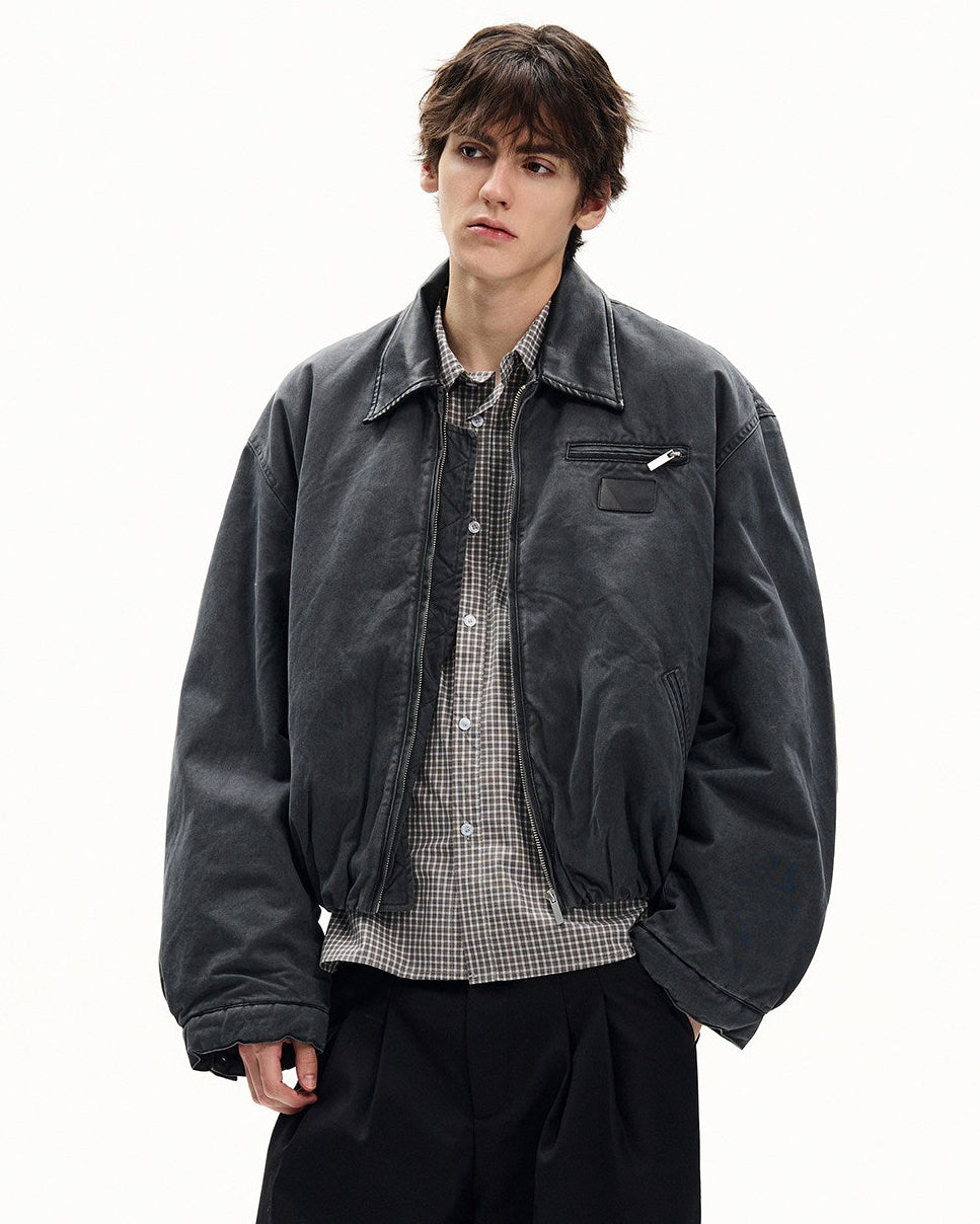 Cotton Canvas Leather Collar Jacket