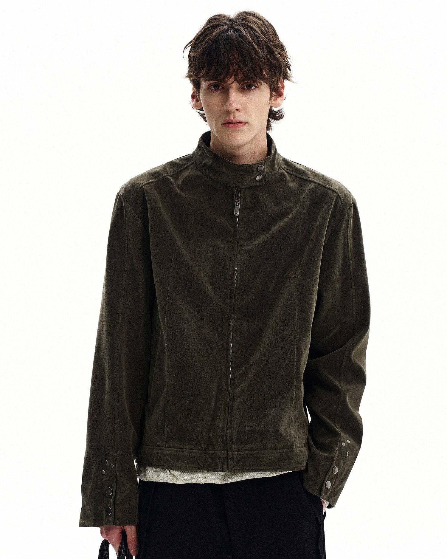 Suede Stand Collar Zip Jacket