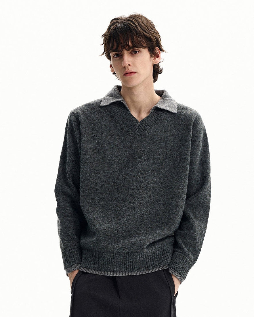Merino Blend Knit Polo Sweater