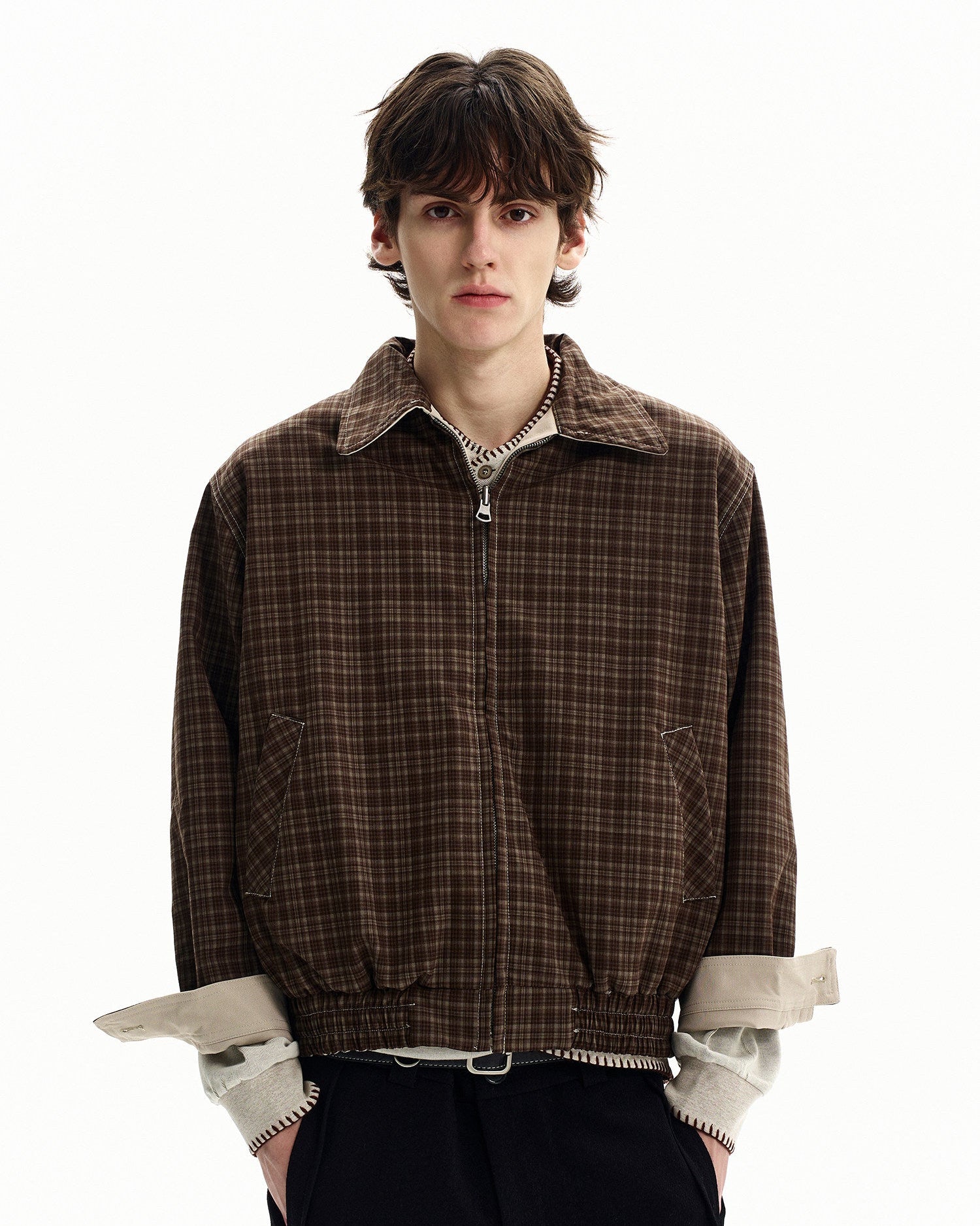 Reversible Plaid Collar Zip Jacket