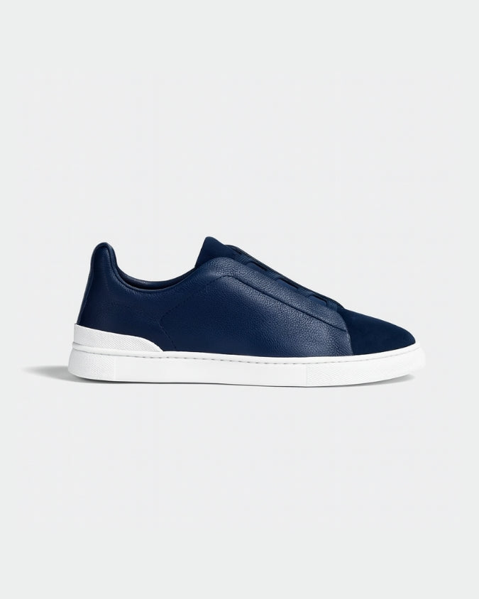Marineblaue Veloursleder Sneaker ohne Schnürung