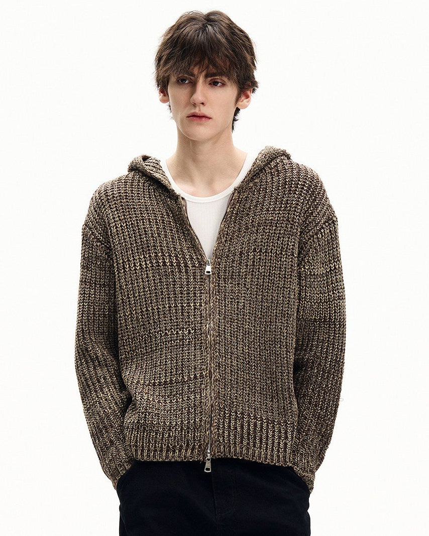 Marled Knit Zip Hoodie Cardigan