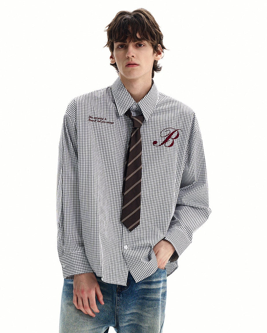 Checked Cotton Embroidered Shirt