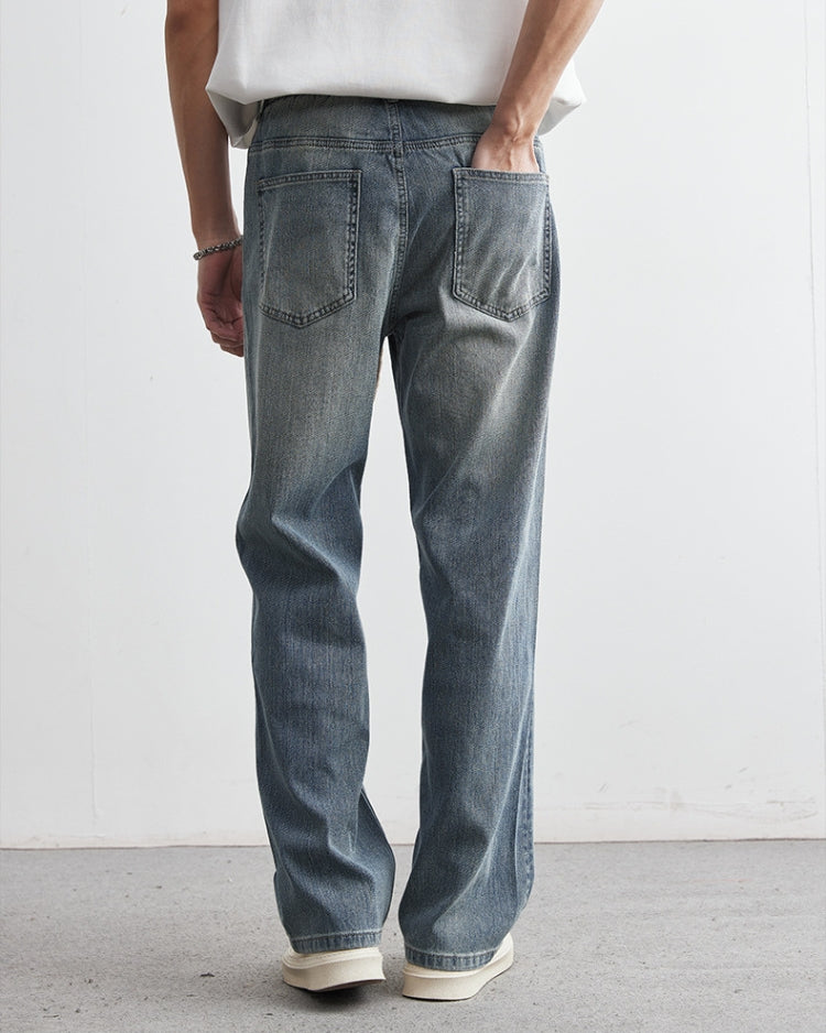 Verblasste große Schnürsenkel Straight Jeans