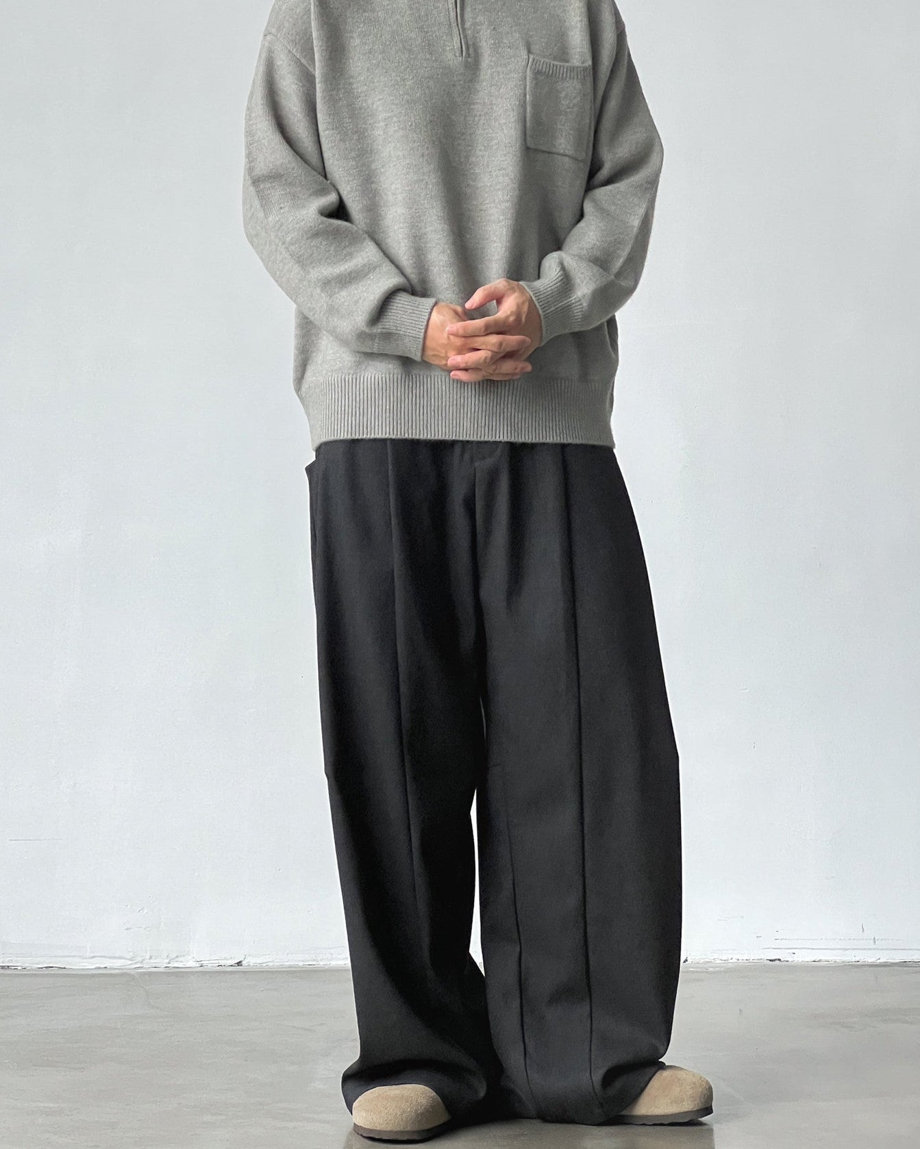 Wide Pleat Wool Blend Trousers