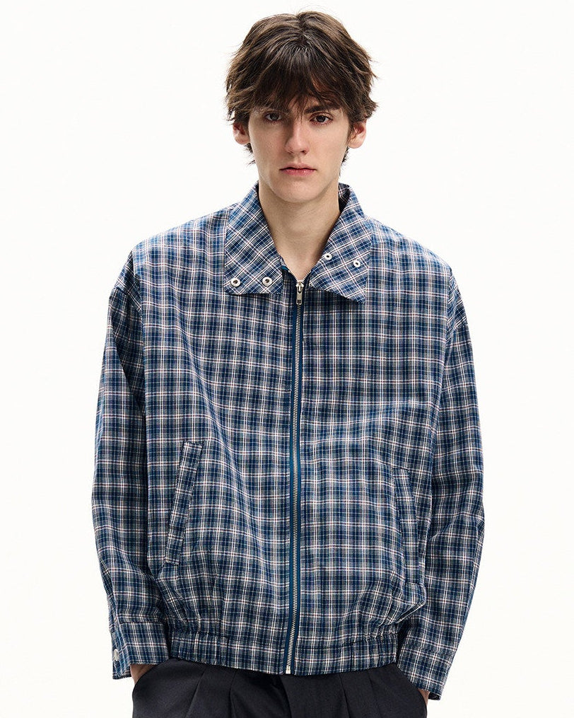 Cotton Checkered Zip Jacket