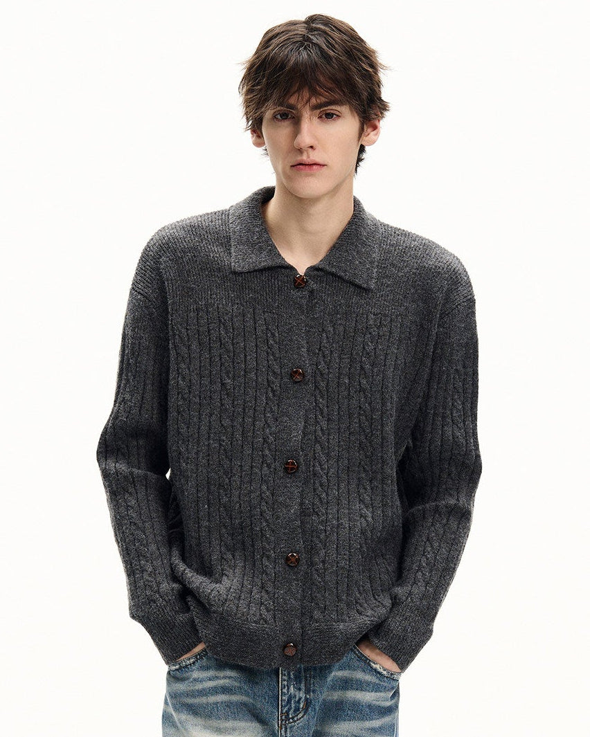 Buttoned Knit Wool Blend Cardigan