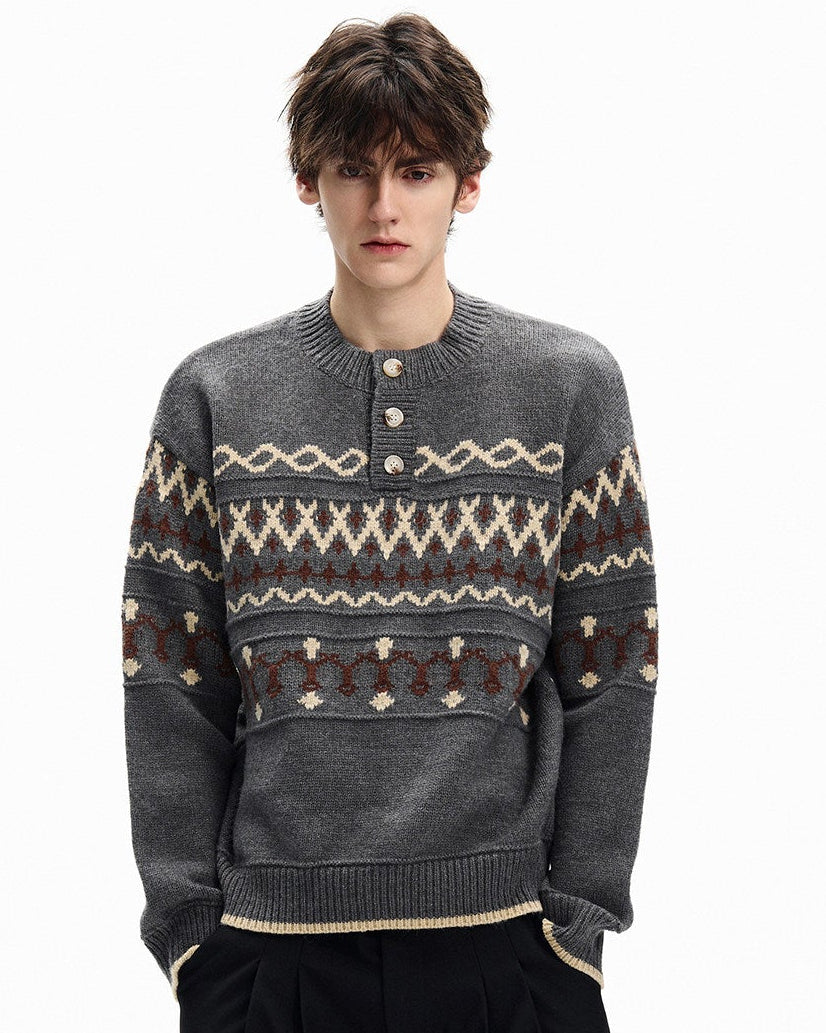 Fair Isle Wool Henley Sweater