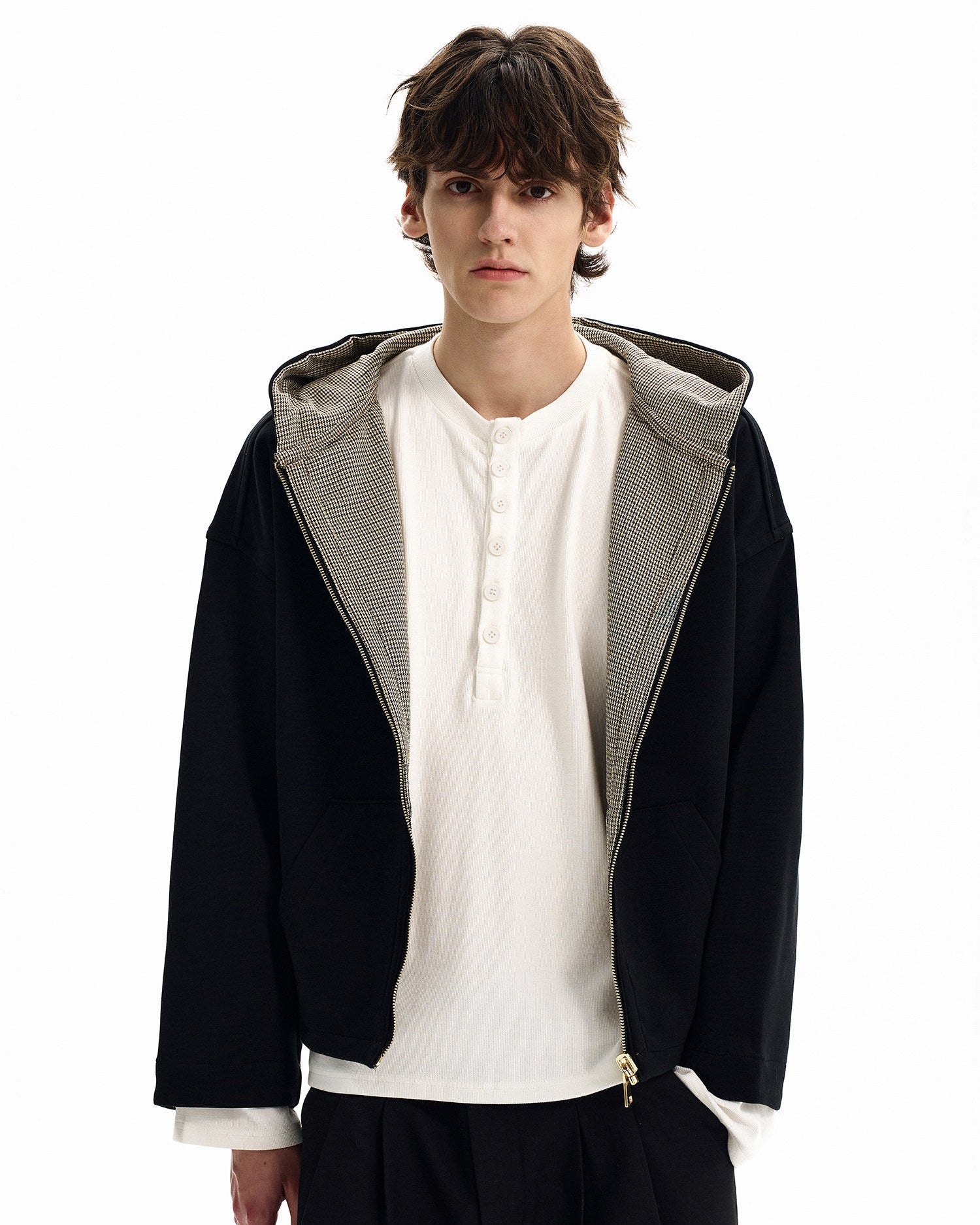 Reversible Houndstooth Zip Hoodie