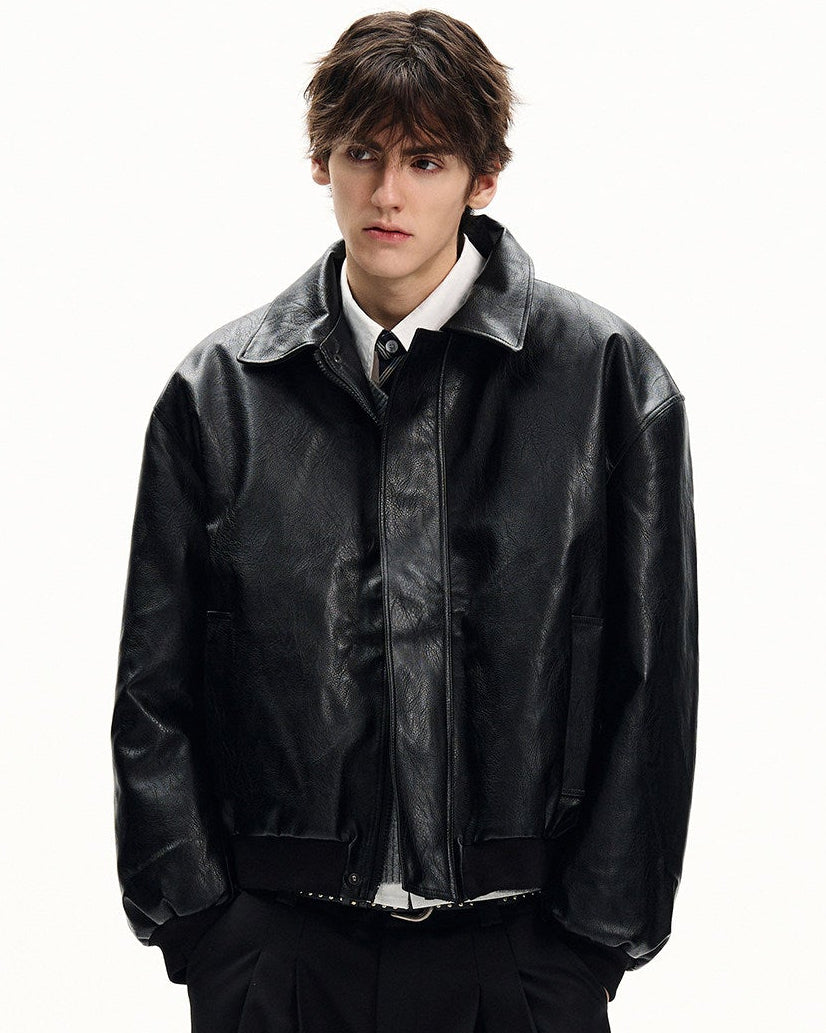 Smooth Leather Zip Jacket
